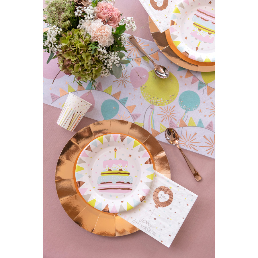 Assiette Anniversaire Rose Gold - Happy Birthday ! - Lot De 6