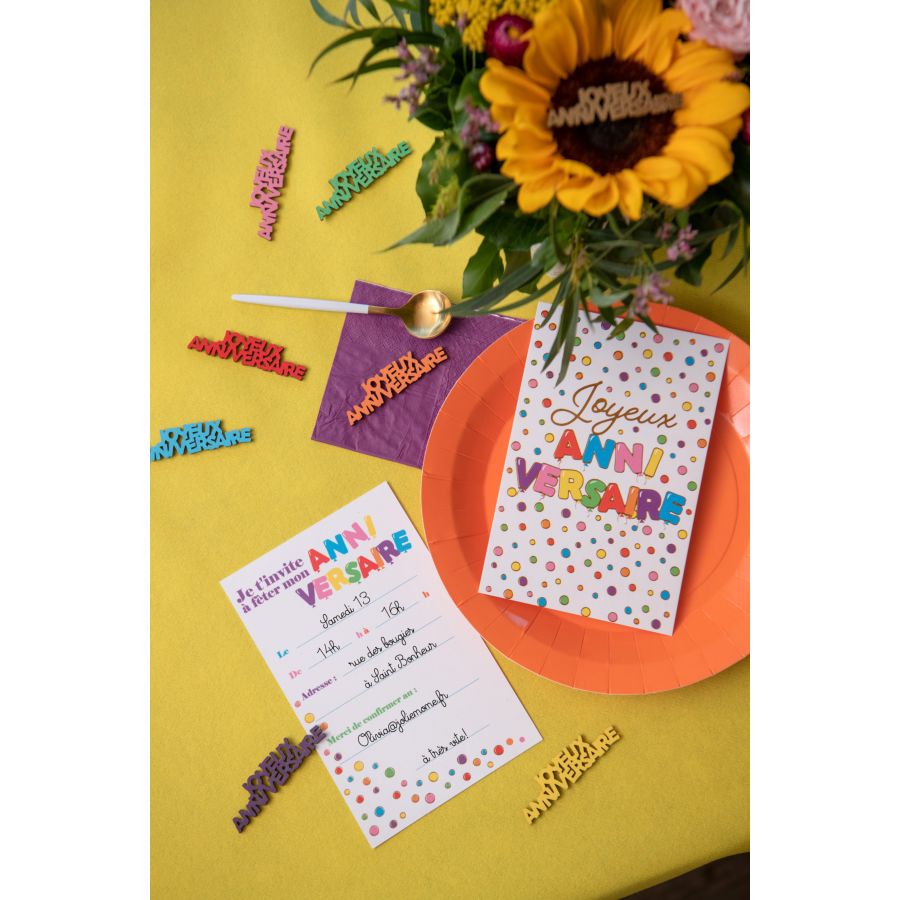 6 Cartes d'Invitation Joyeux Anniversaire - Multicolore - Jour de