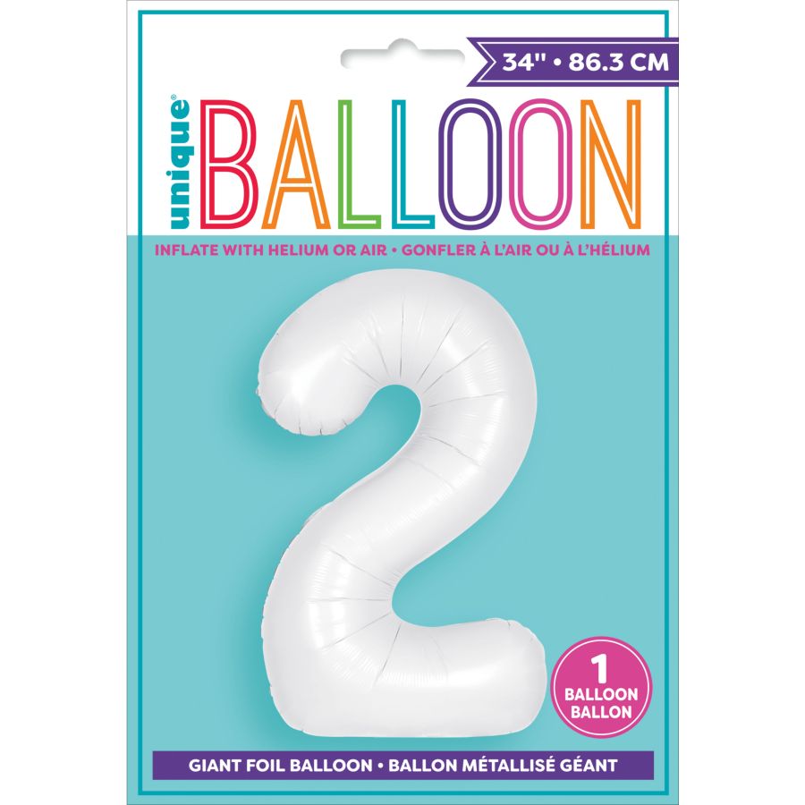 Ballon Géant Blanc Mat - Chiffre 2 pour l'anniversaire de votre