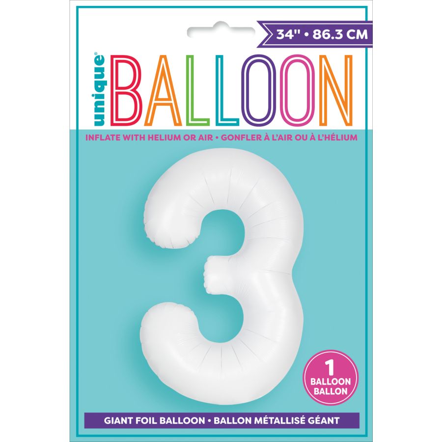 Ballon Géant Blanc Mat - Chiffre 3 pour l'anniversaire de votre