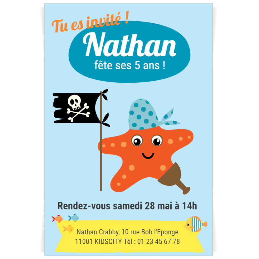 Invitation anniversaire Garçon bleu - 5 ans