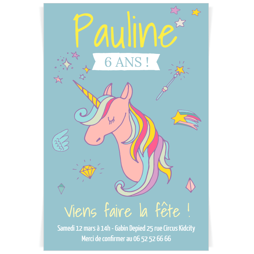 Invitation à personnaliser - Licorne Rainbow pour l'anniversaire