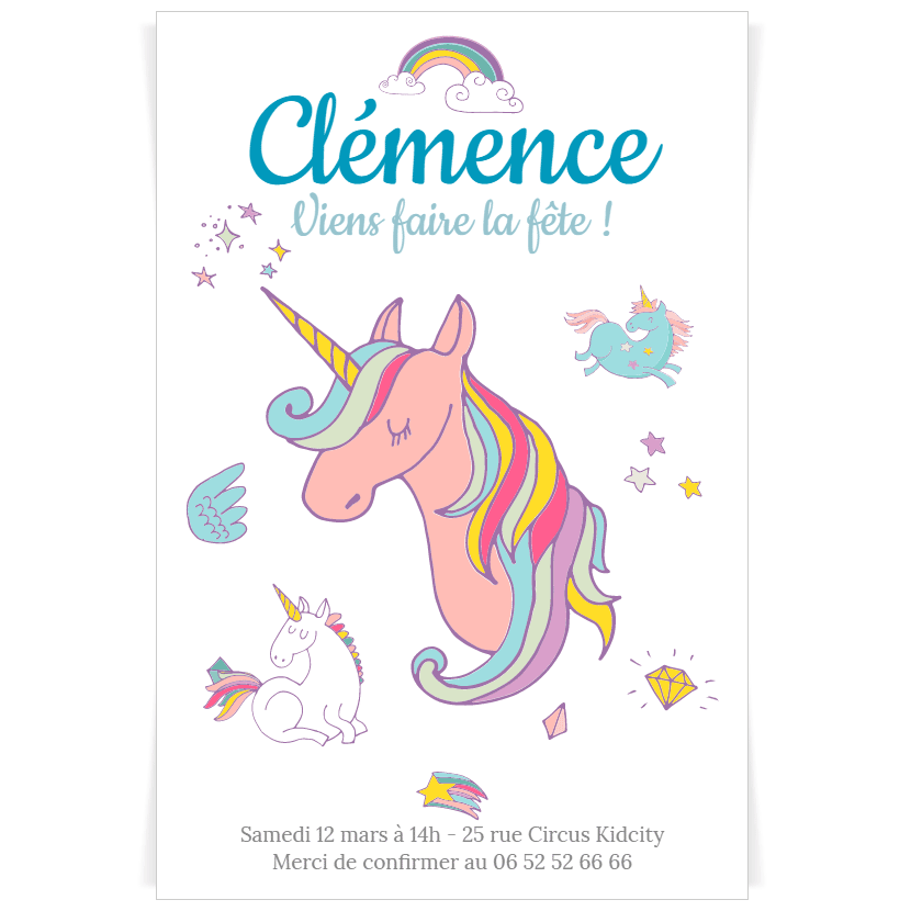 Carte d'anniversaire 4 ans pour fille Motif licorne 