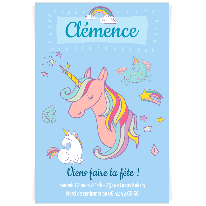 Anniversaire enfant licorne à domicile de 2 à 12 ans