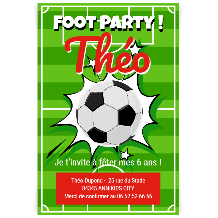 Invitation à personnaliser - Terrain de Foot pour l'anniversaire de votre  enfant - Annikids