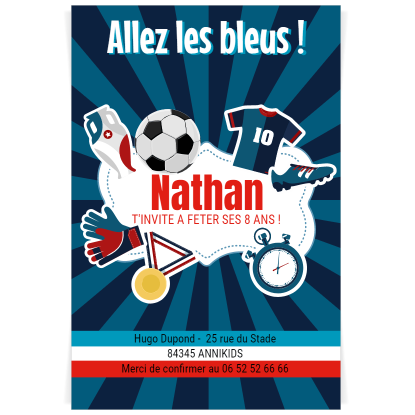 Carte Invitation Anniversaire Football Enfant Sport à imprimer
