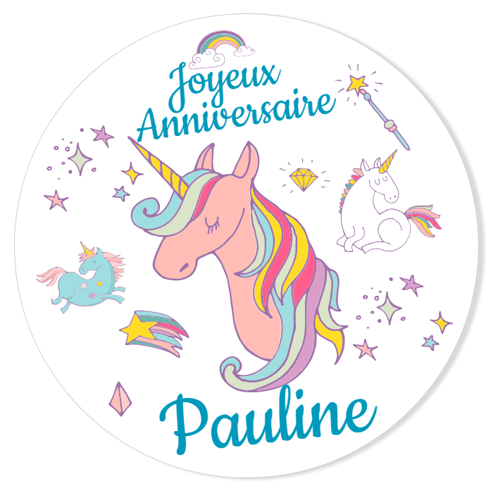 Fotocroc rond à personnaliser - Licorne Rainbow Blanc