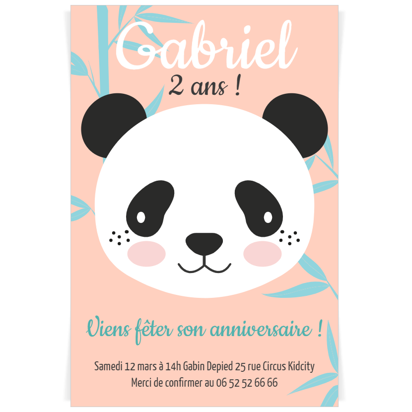 Invitation à personnaliser - Panda pour l'anniversaire de votre enfant -  Annikids