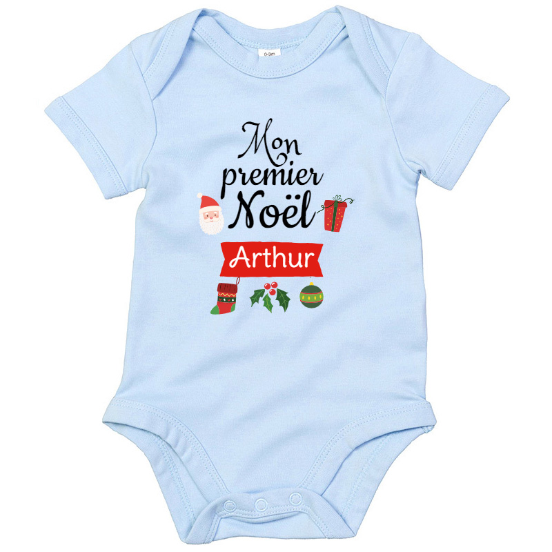 Body bébé à personnaliser - Premier Noël bleu