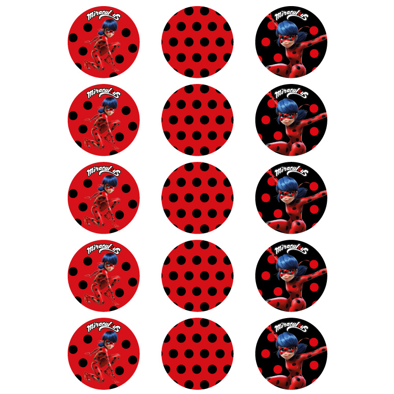 15 Mini disques comestibles Ladybug - 50 mm pour l'anniversaire de ...