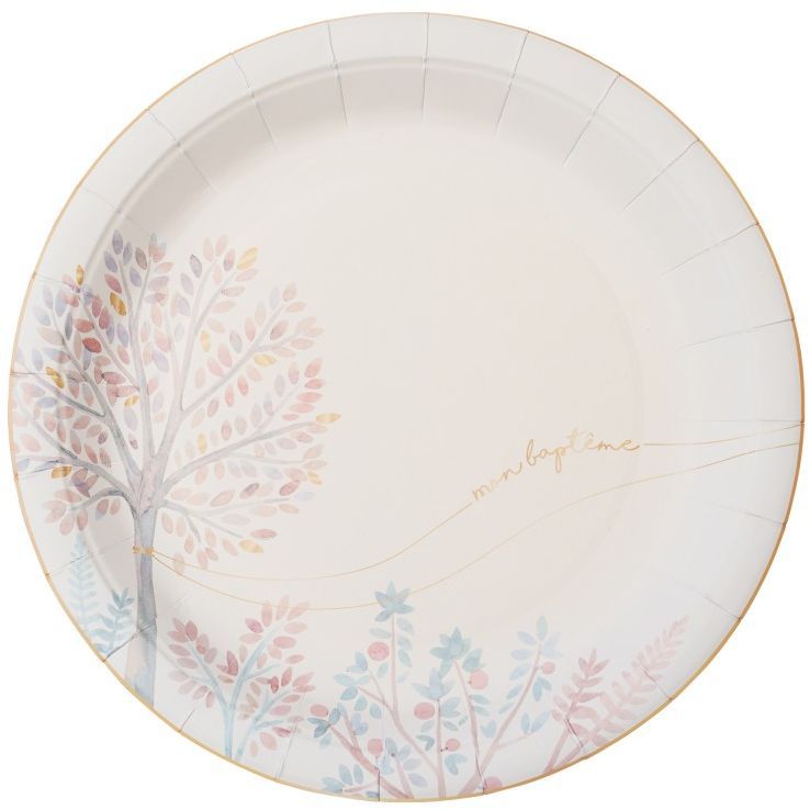 8 Assiettes En Carton Pour Baptême - Motif Cœurs Or Sur Fond Rose - Diamètre 18 Cm - 3