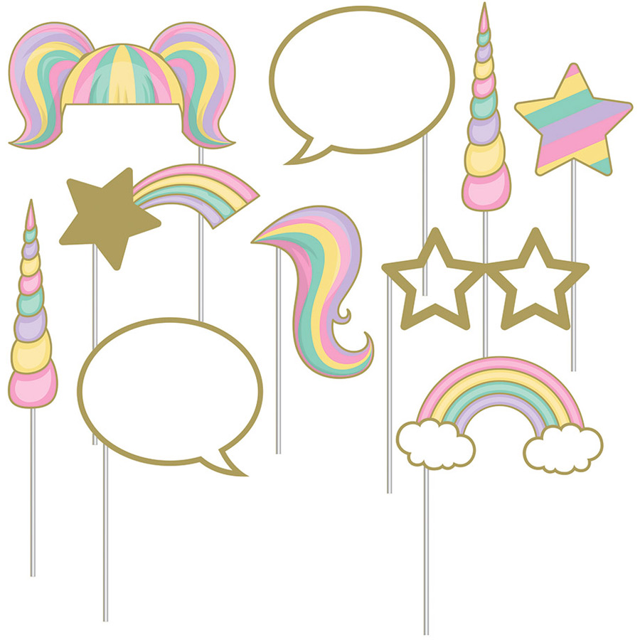 Kit 10 Photo Booth Licorne Rainbow Pastel pour l'anniversaire de