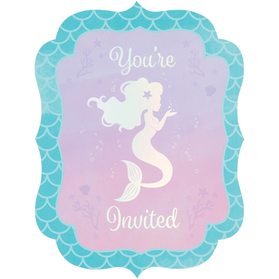 8 invitations Sirène iridescente pour l'anniversaire de votre