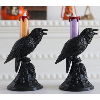 Bougie Décorative LED En Forme De Corbeau Noir - 19 Cm - Neuf - Thème Gothique / Mystique