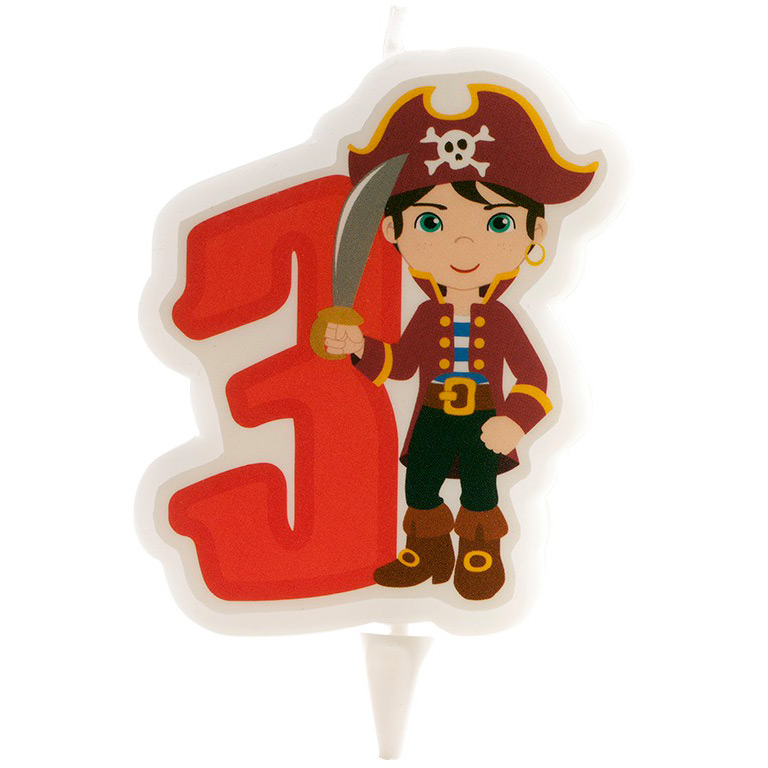 Bougie Jake le Pirate Chiffre 3 pour anniversaire 3 ans - Dragées