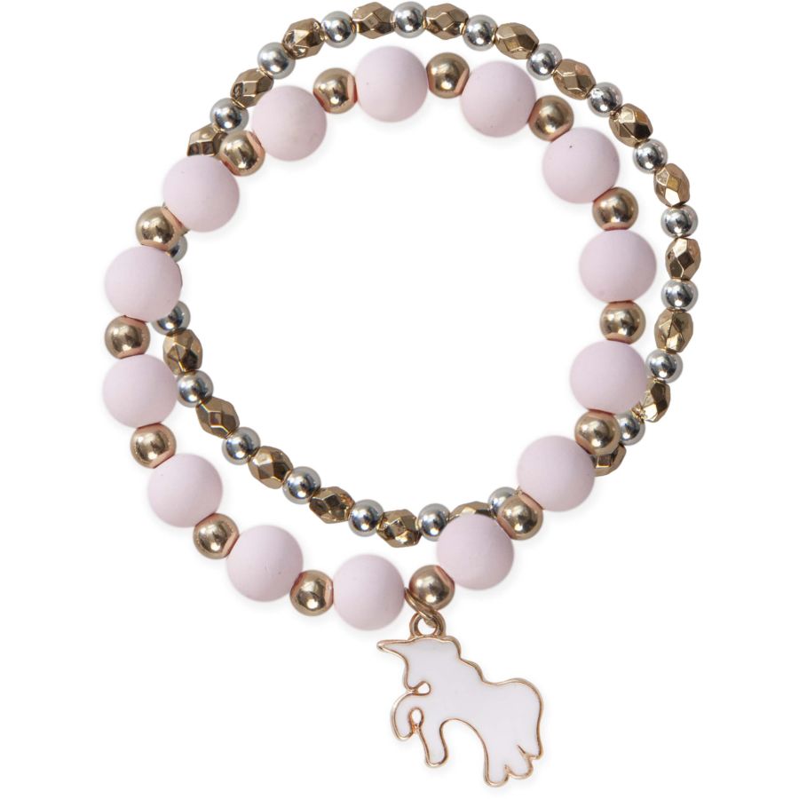 Bracelet Licorne Perles Roses Et Strass – Lettres, Nœud Coulissant – Cadeau Fille, Boîte Cadeau Incluse