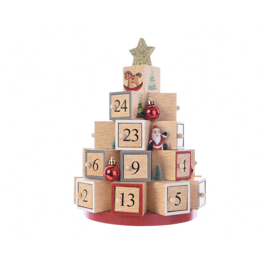 Calendrier de l'Avent en bois avec tiroirs, lumière LED réutilisable, compte à rebours de 24 jours jusqu'à Noël, grande boîte de l'Avent pliable avec LED, décoration de table de Noël