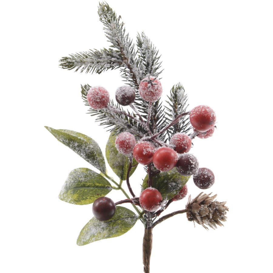 20 Pièces Baies De Noël Artificielles Avec Branches De Pin Et Pommes De Pin - Décoration Festive Réaliste