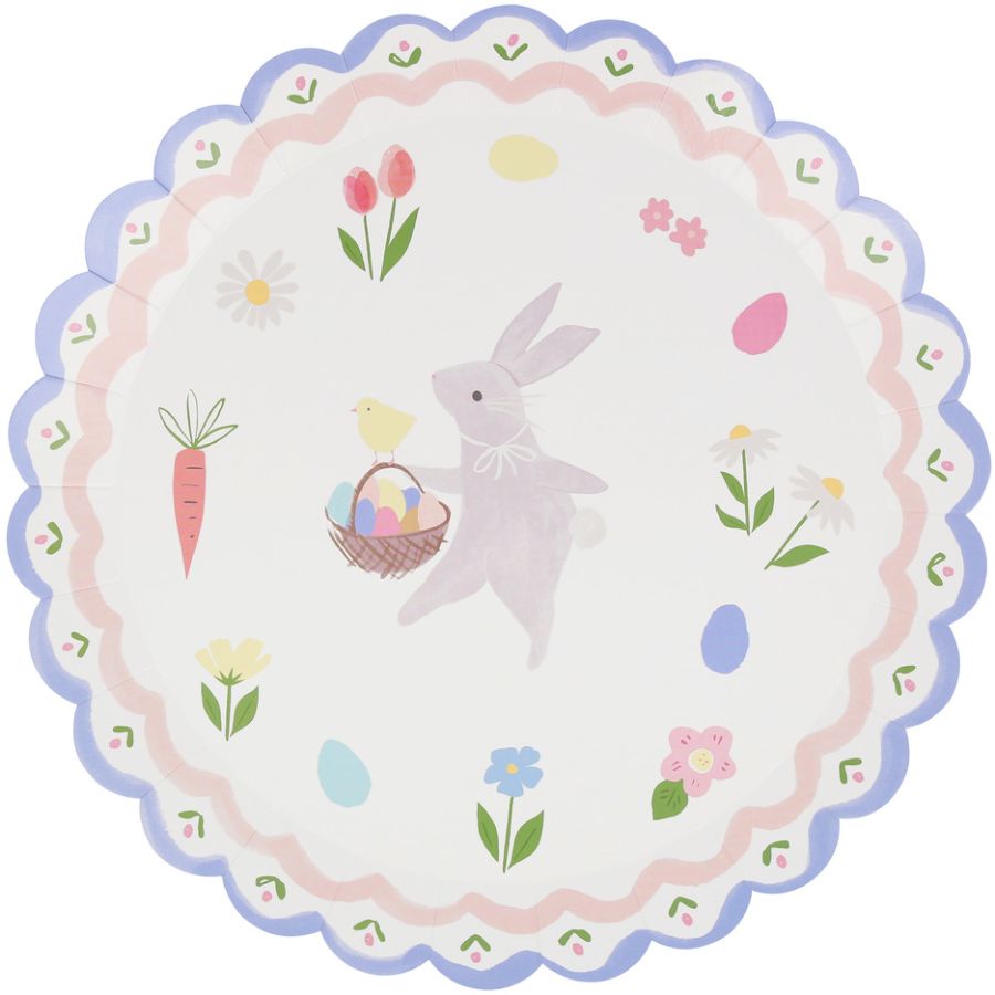 Set De Vaisselle Jetable Pâques - 20 Assiettes 23cm + 20 Serviettes 33cm - Motifs Lapins - Décoration De Table Printanière