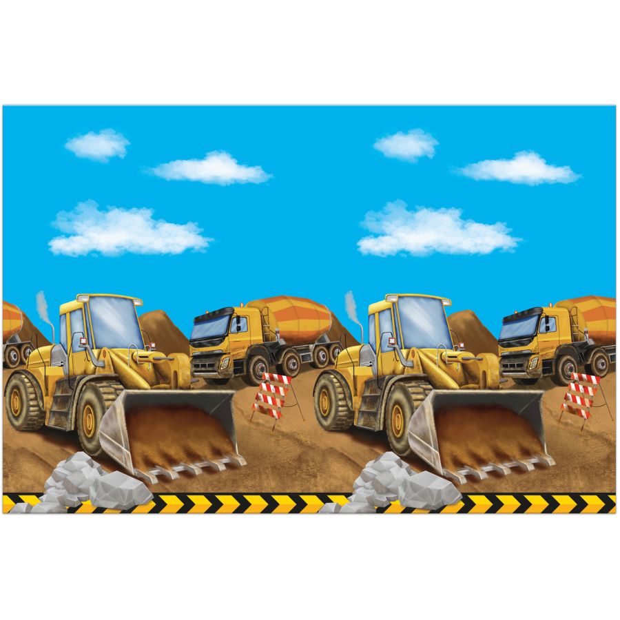 Nappe Jetable Pelleteuse Camion 137x274cm - Décoration Anniversaire Garçon Thème Chantier