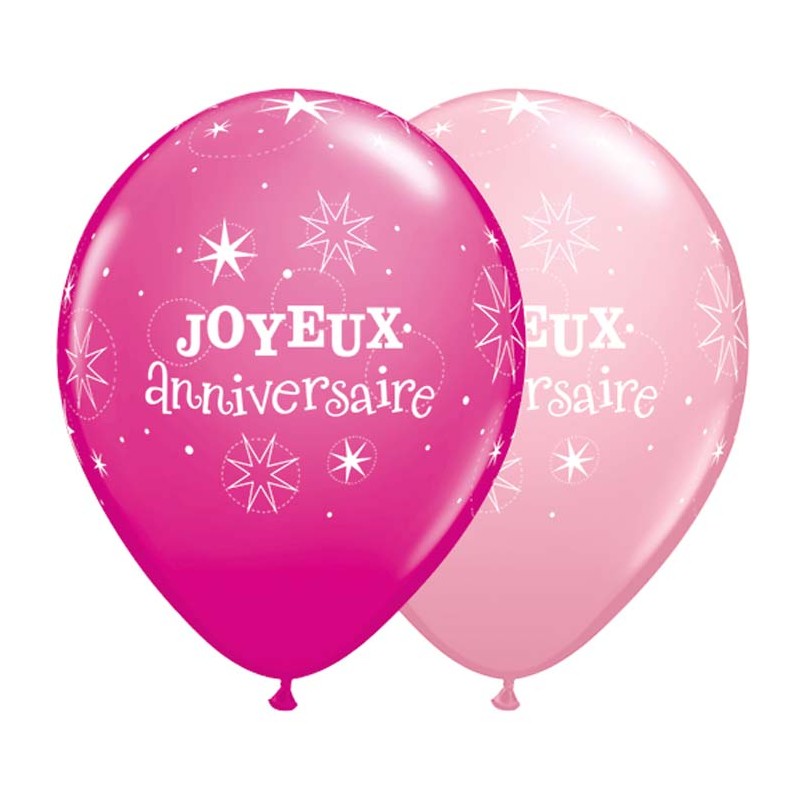 50 Ballons Joyeux Anniversaire Rose/Fuchsia pour l'anniversaire de