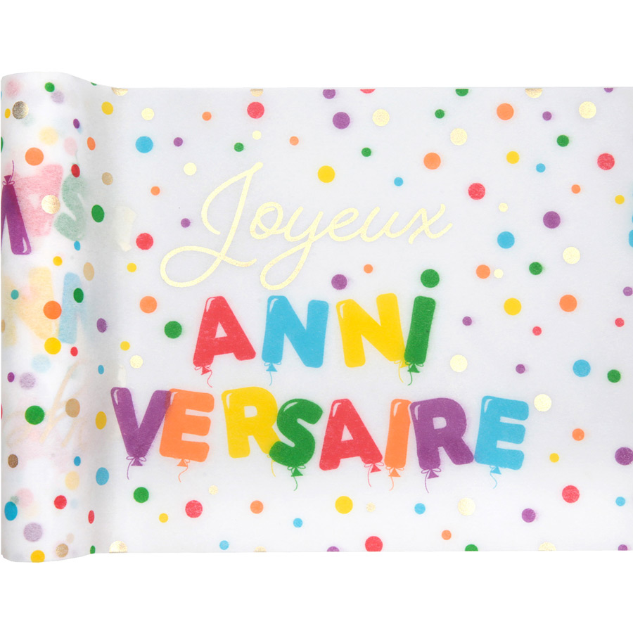 Chemin De Table Anniversaire 183 X 33 Cm – Motif Ballons Colorés – Nappe Réutilisable En Lin – Pour Fêtes, Pique-niques Et Décoration