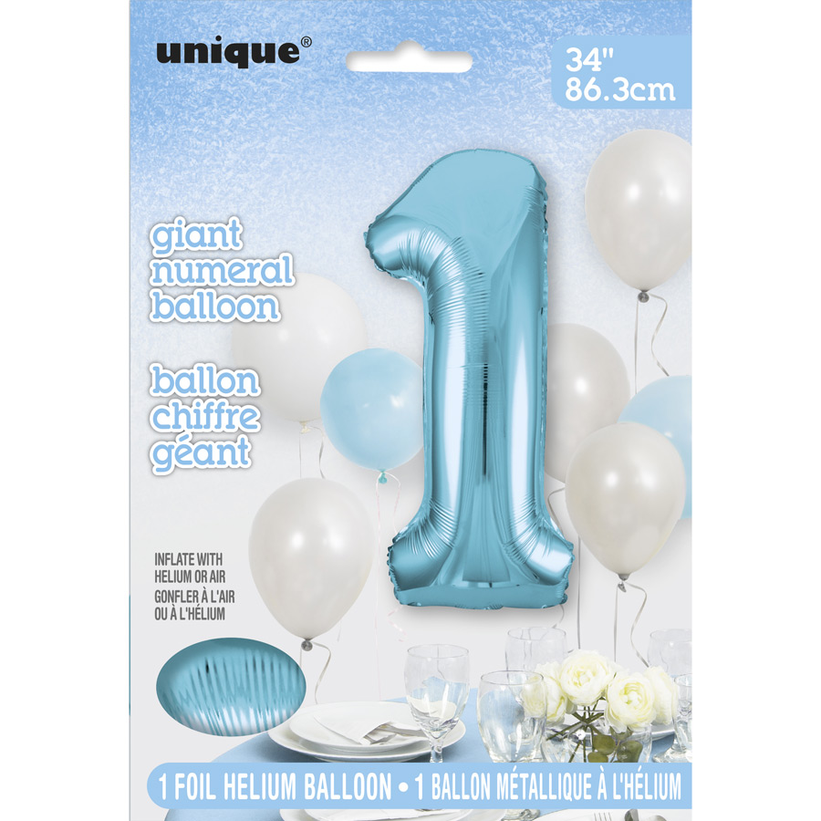 Ballon Chiffre 1 Bleu Ciel Métal (86 cm) pour l'anniversaire de votre  enfant - Annikids