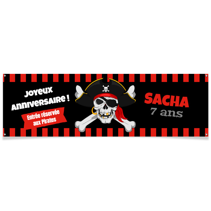 Bannière à personnaliser - Pirate Tête de Mort pour l'anniversaire