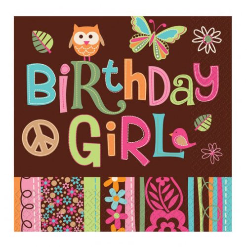 16 serviettes Peace and Love Birthday Girl 