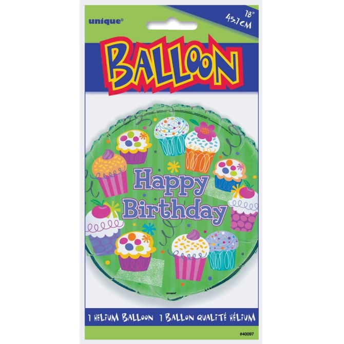 Ballon Mylar Happy Birthday Cupcake 