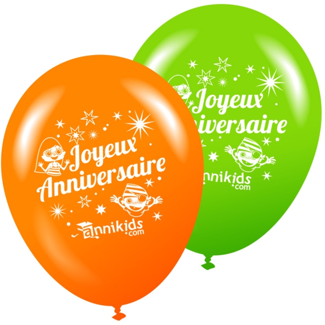 8 Ballons Annikids Joyeux Anniversaire Vert-Orange 