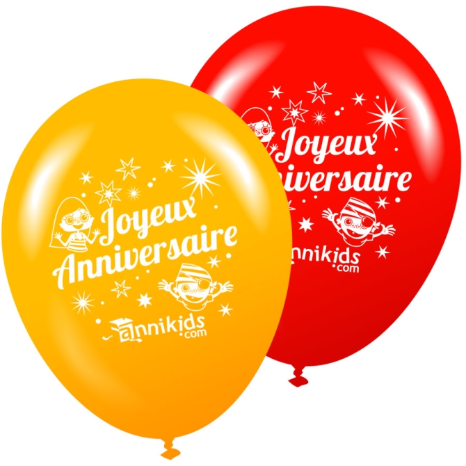 8 Ballons Annikids Joyeux Anniversaire Jaune-Rouge 