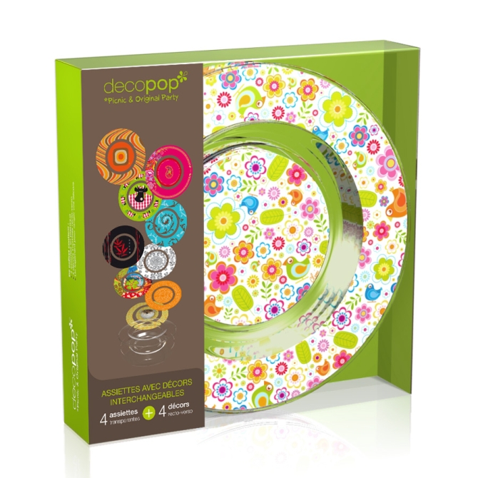 Coffret 4 Assiettes Decopop Oiseaux du paradis 