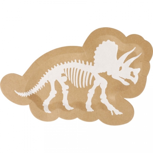 8 Petites Assiettes Dinosaure Kraft/Blanc 