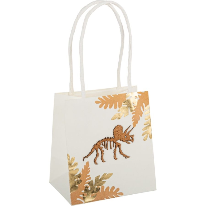 4 Mini Sacs Cadeaux Dinosaure Liège / Camel / Or 