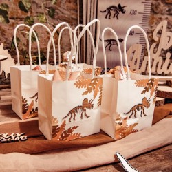 4 Mini Sacs Cadeaux Dinosaure Liège / Camel / Or. n°1
