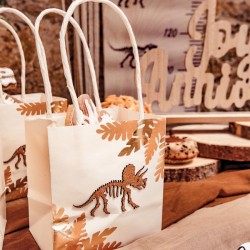 4 Mini Sacs Cadeaux Dinosaure Liège / Camel / Or. n°2