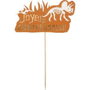 Cake Topper Dinosaure Joyeux Anniversaire Blanc/Camel/Or