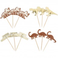 12 Cake Toppers Dinosaure Ivoire/Camel/Or