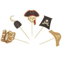 10 Cake Toppers Pirate Noir/Or