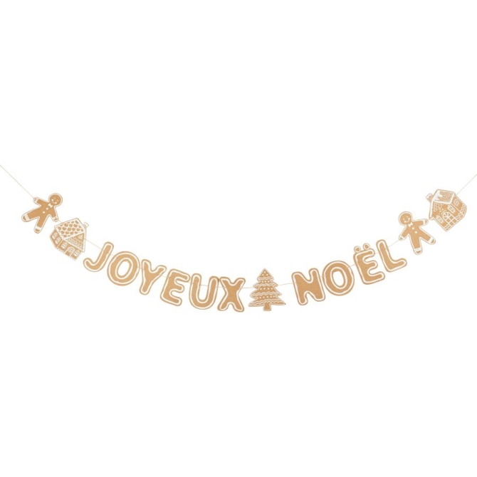 Guirlande Joyeux Noël Pain d Epice - Kraft Paillettes Blanches Irisées 