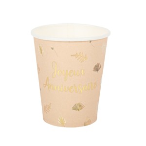 8 Gobelets Joyeux Anniversaire Blush et Or