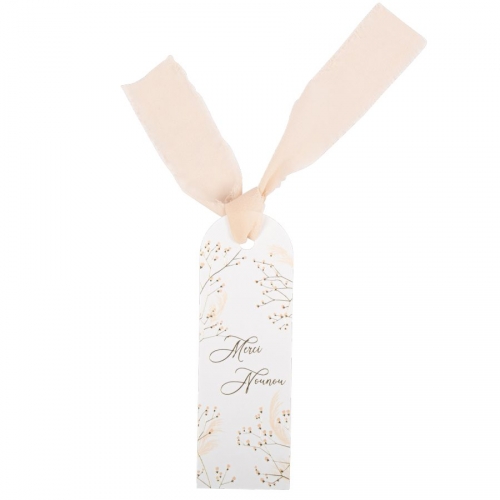 Marque-Page Merci Nounou Fleurs des Champs Blanc, Blush et Or + Ruban Effiloch Blush 