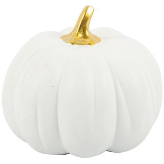 Citrouille Dcorative Blanc Mat et Or - Rsine 