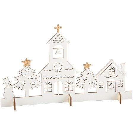 Dcoration Village Frique Blanc / Paillettes Or (22cm) - Bois 