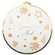 8 Sets de Table Merveilleux Noël Blancs/Paillettes Cuivre - Ø 35 cm