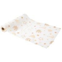 Chemin de Table Merveilleux Nol Pure Christmas Mousseline Blanche Or et Paillettes