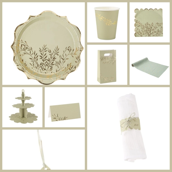 Maxi Bo�te � F�te Jolis Brins Vert Sauge et Or 