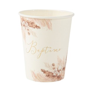 8 Gobelets Baptme Pampas Fleurs de Coton