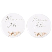 2 Badges Parrain Ador Marraine Adore Pampas Fleurs de Coton -  5 cm